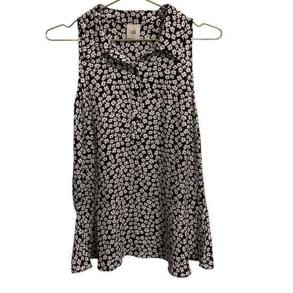 Cabi Black White Daisy Befriend Collared Peplum Tank Top Size Small - Picture 1 of 8